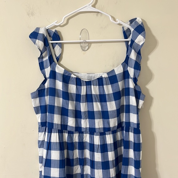 J.Crew Flutter-Sleeve Ruffle-Tiered Midi Dress Gingham Combo Blue White Size XL - Picture 4 of 14